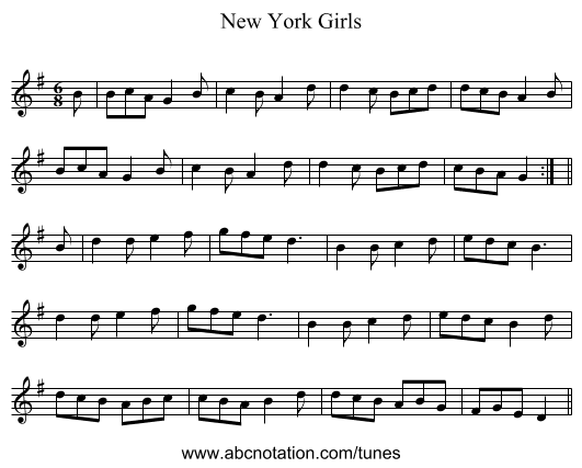 New York Girls - staff notation