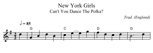 New York Girls - staff notation