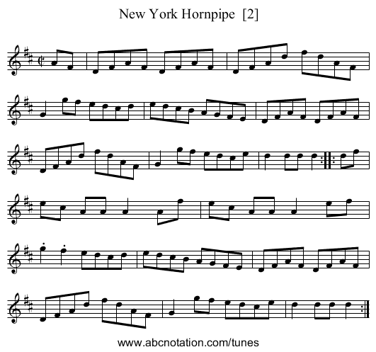 New York Hornpipe  [2] - staff notation