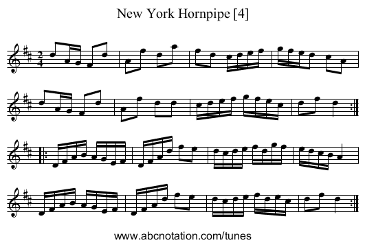 New York Hornpipe [4] - staff notation