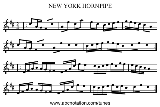 NEW YORK HORNPIPE - staff notation