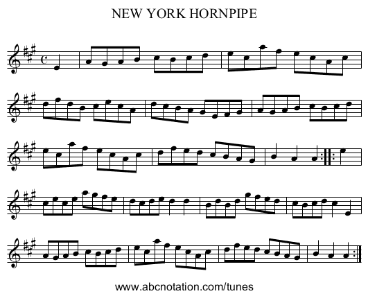 NEW YORK HORNPIPE - staff notation