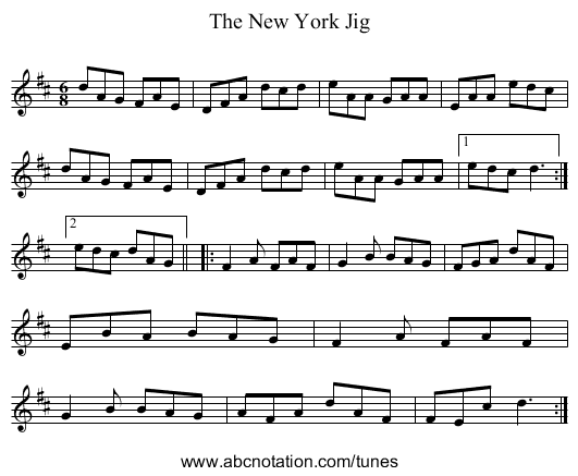 New York Jig, The - staff notation