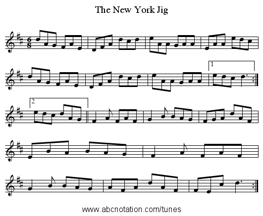 New York Jig, The - staff notation