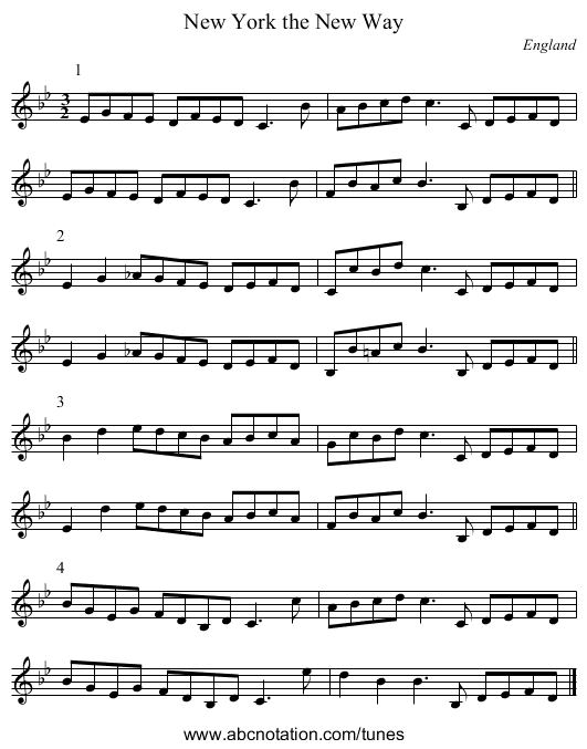 New York the New Way - staff notation