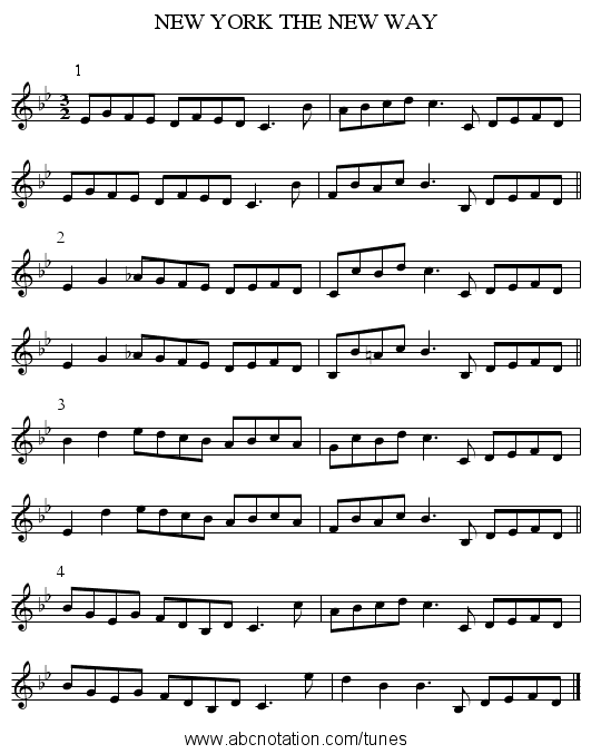 NEW YORK THE NEW WAY - staff notation
