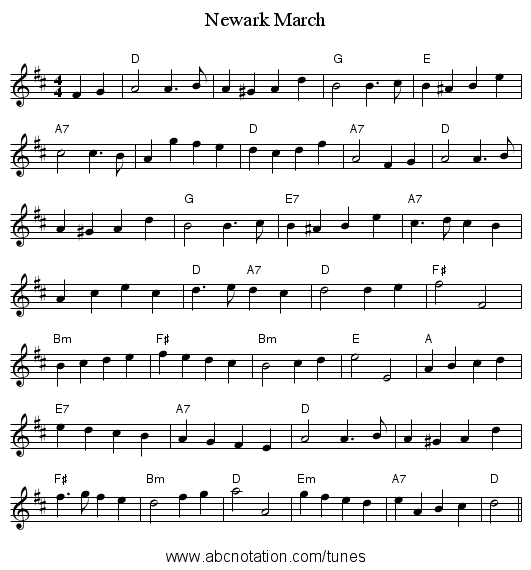 Newark March - staff notation