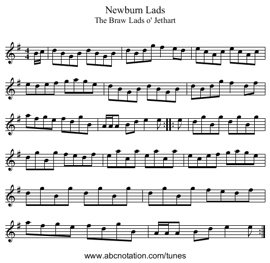 Newburn Lads - staff notation