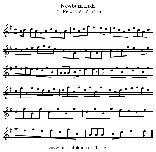 Newburn Lads - staff notation