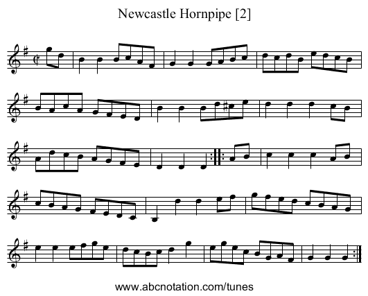 Newcastle Hornpipe [2] - staff notation