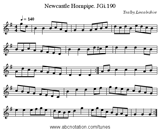 Newcastle Hornpipe. JGi.190 - staff notation