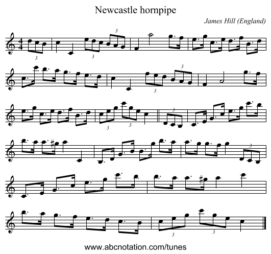 Newcastle hornpipe - staff notation