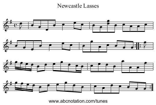 Newcastle Lasses - staff notation