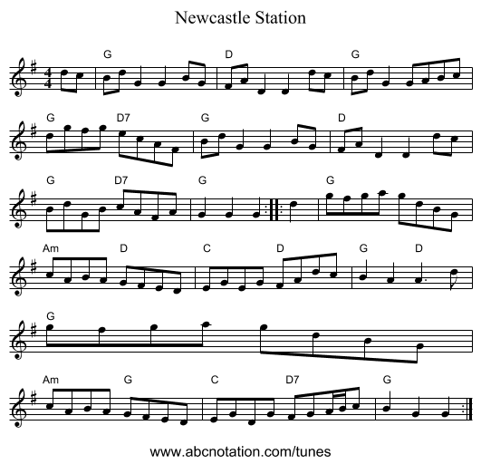 Newcastle Station - staff notation