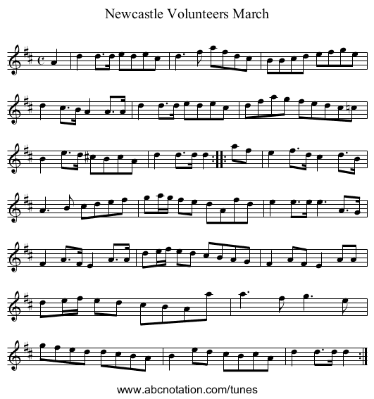 Newcastle Volunteers March - staff notation