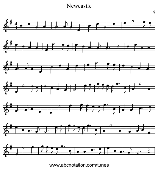 Newcastle - staff notation