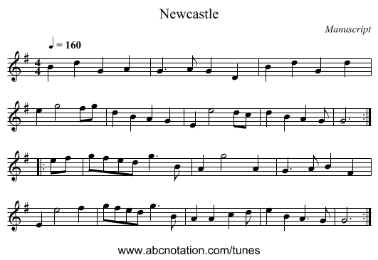Newcastle - staff notation