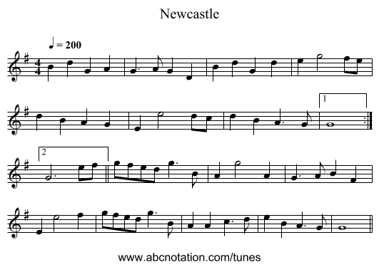 Newcastle - staff notation