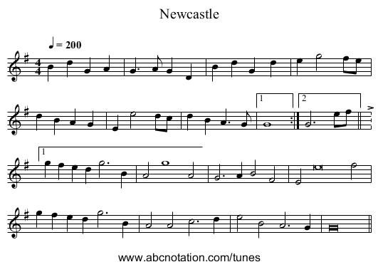 Newcastle - staff notation