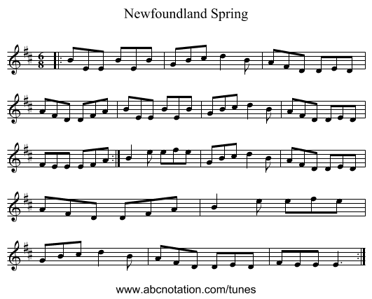 Newfoundland Spring - staff notation