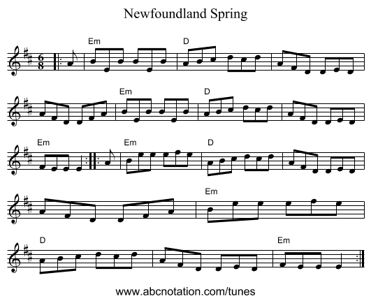 Newfoundland Spring - staff notation