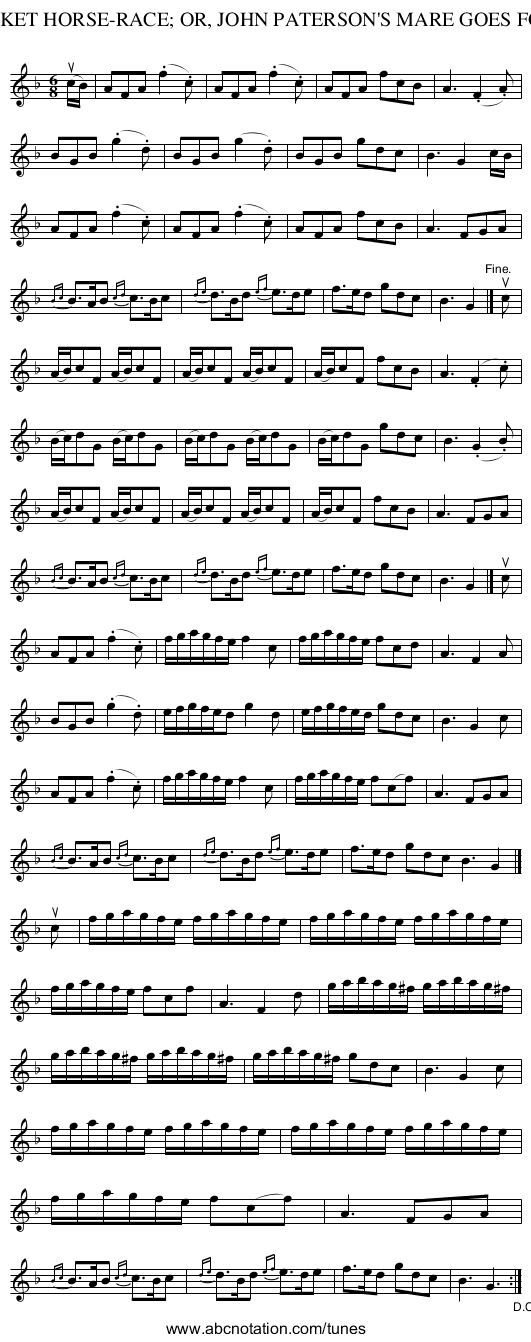 NEWMARKET HORSE-RACE; OR, JOHN PATERSON'S MARE GOES FOREMOST - staff notation