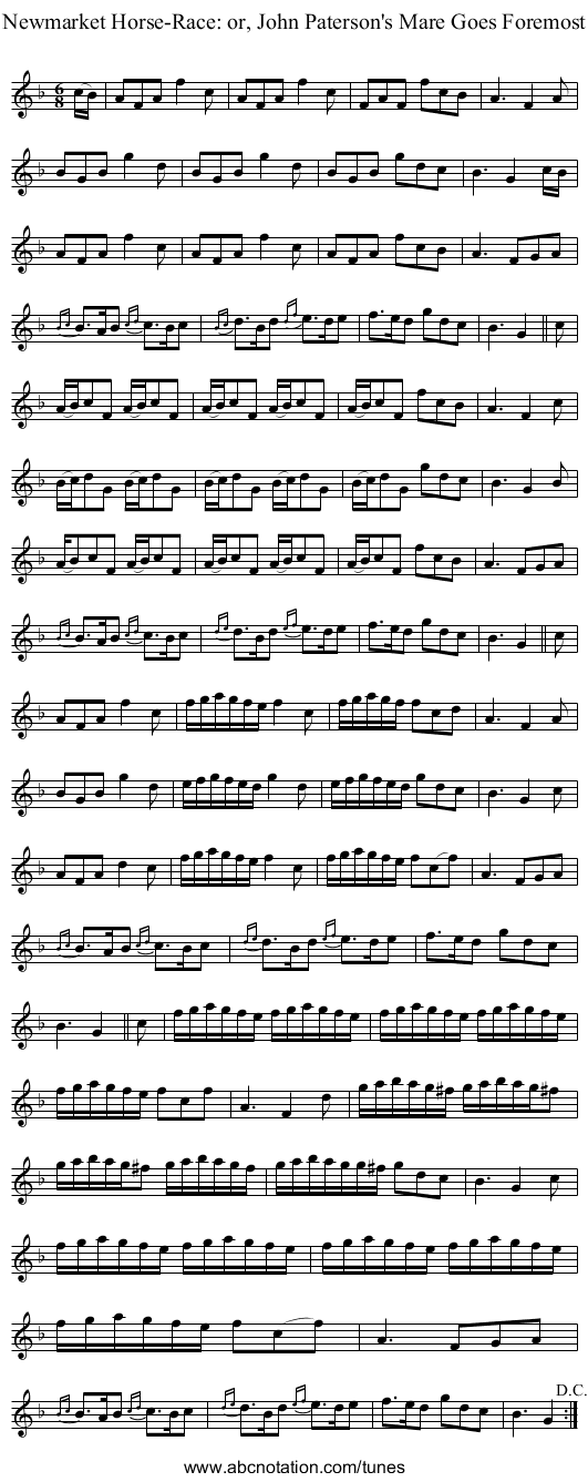 Newmarket Horse-Race: or, John Paterson's Mare Goes Foremost - staff notation