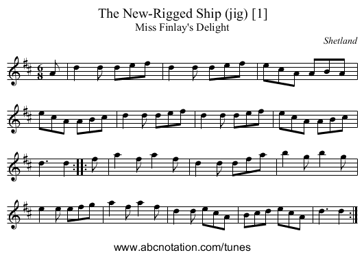 New-Rigged Ship (jig) [1], The - staff notation
