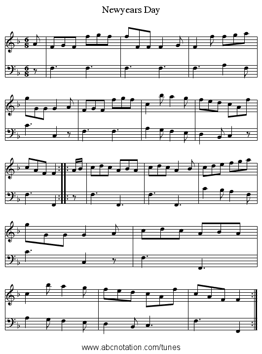 Newyears Day - staff notation