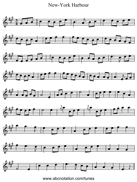 New-York Harbour - staff notation