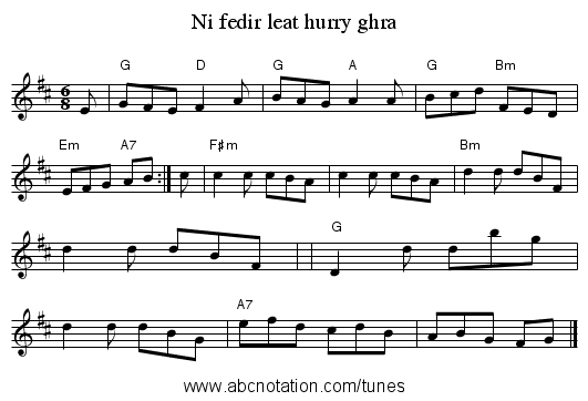 Ni fedir leat hurry ghra - staff notation