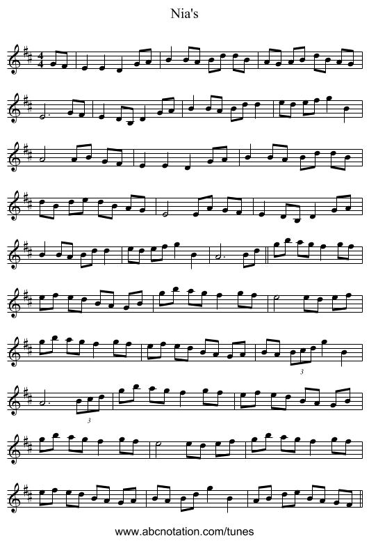 Nia's - staff notation