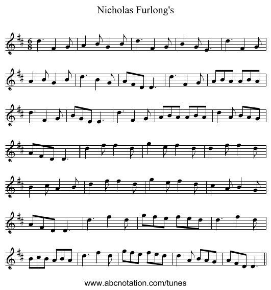 Nicholas Furlong's - staff notation