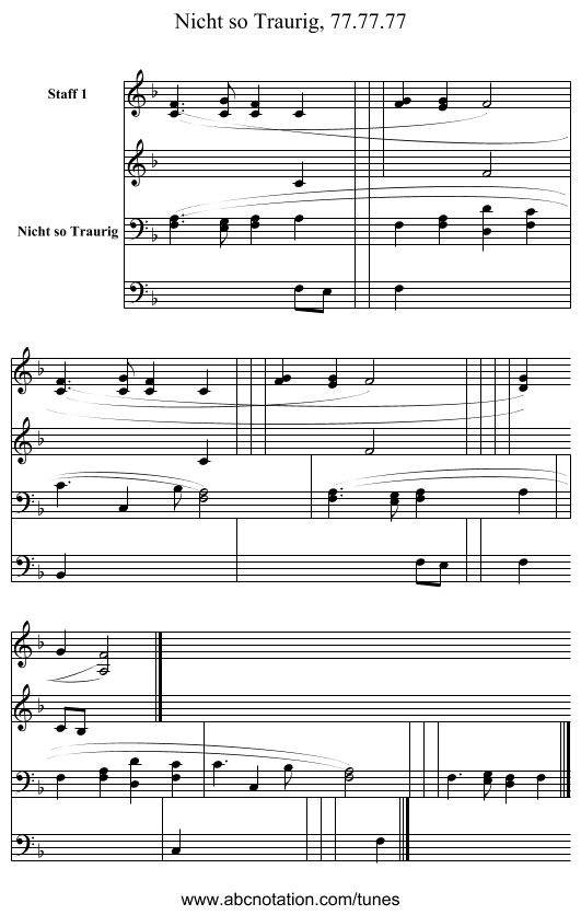 Nicht so Traurig, 77.77.77 - staff notation