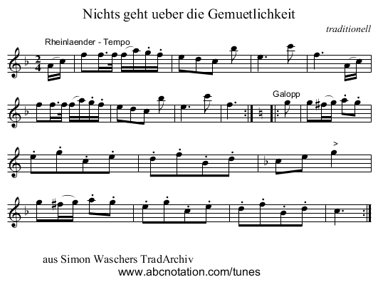 Nichts geht ueber die Gemuetlichkeit - staff notation