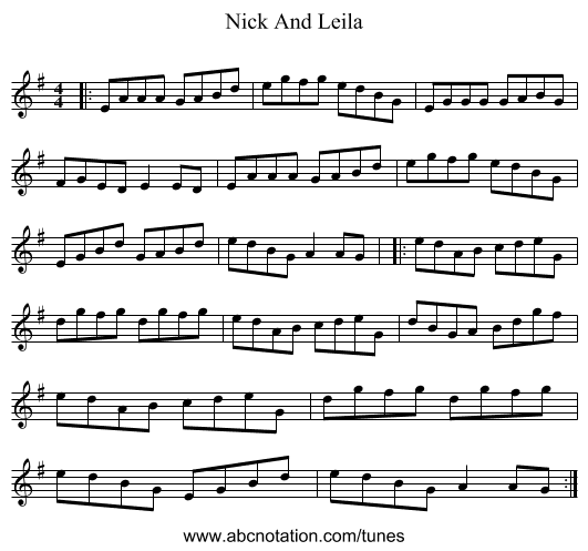 Nick And Leila - staff notation
