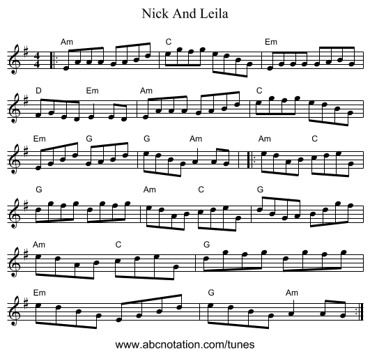 Nick And Leila - staff notation