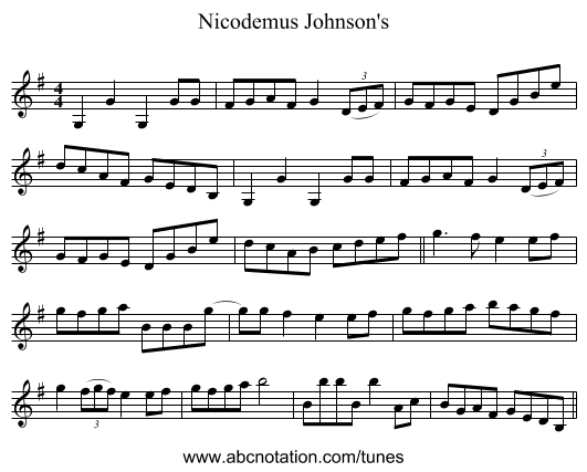 Nicodemus Johnson's - staff notation