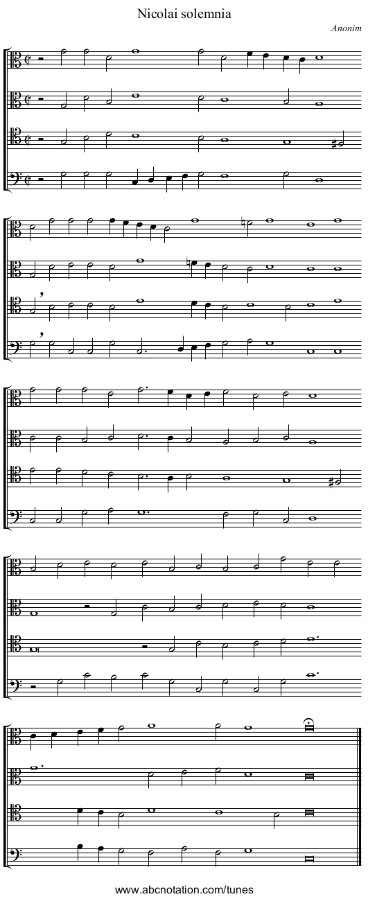 Nicolai solemnia - staff notation