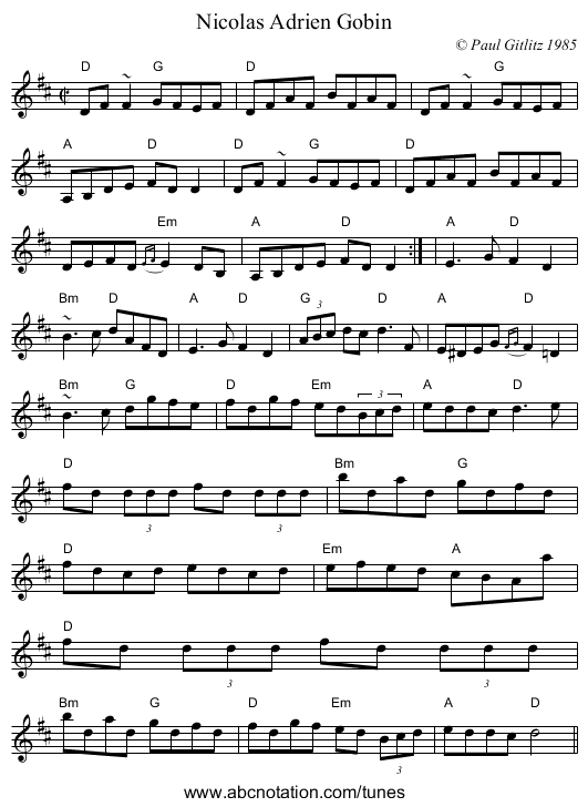 Nicolas Adrien Gobin - staff notation