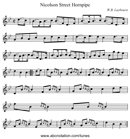 Nicolson Street Hornpipe - staff notation