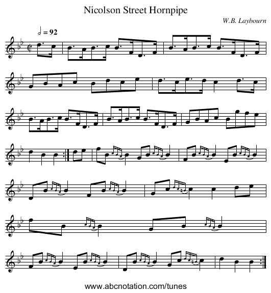 Nicolson Street Hornpipe - staff notation