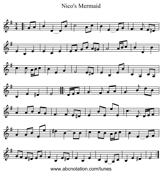 Nico's Mermaid - staff notation