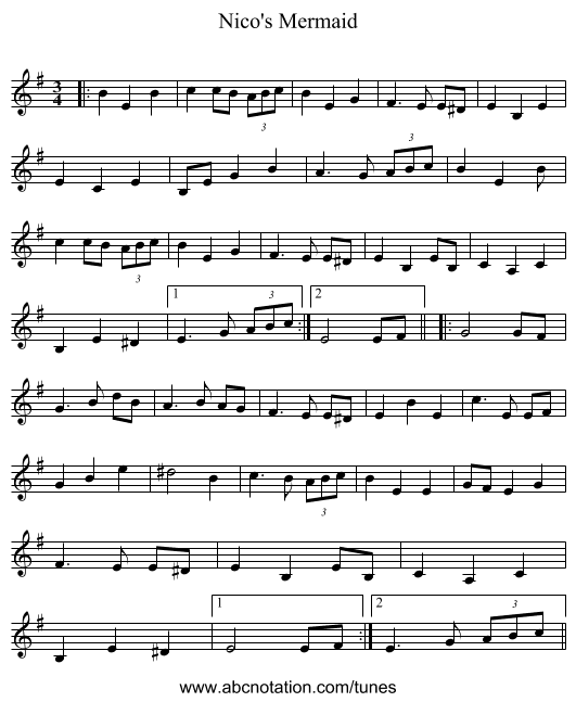 Nico's Mermaid - staff notation
