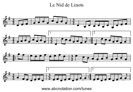 Nid de Linots, Le - staff notation