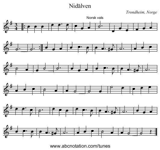 Nidälven - staff notation
