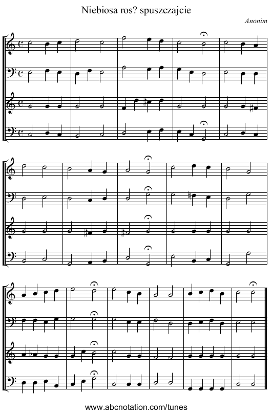 Niebiosa ros? spuszczajcie - staff notation