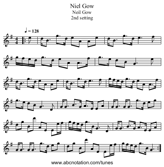 Niel Gow - staff notation