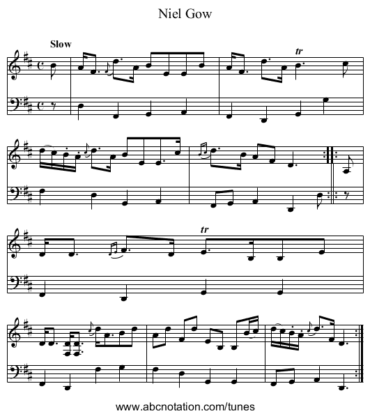 Niel Gow - staff notation