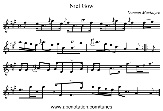 Niel Gow - staff notation